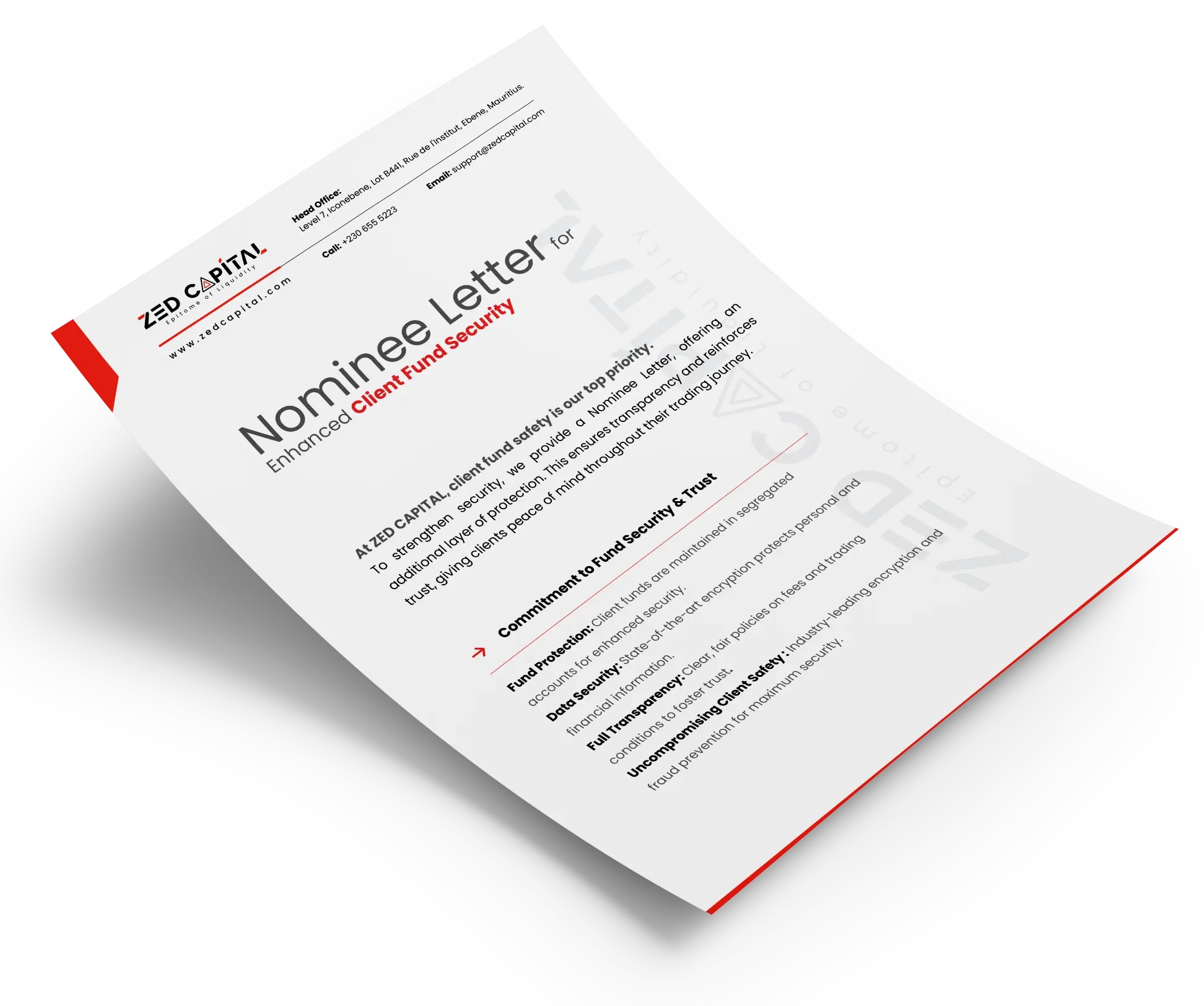 Nominee Fund Security Protection Letter